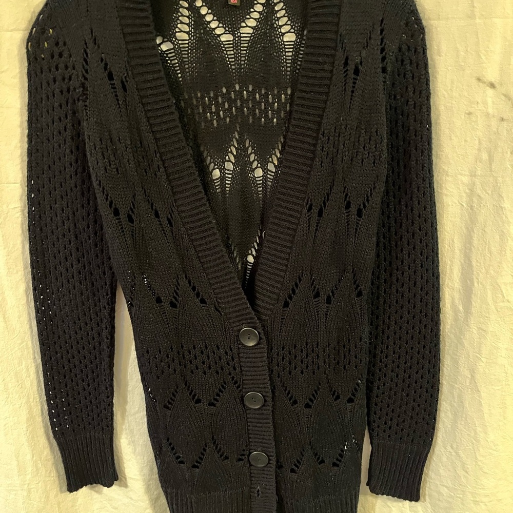 Takeout Black Knit Cardigan Sweater